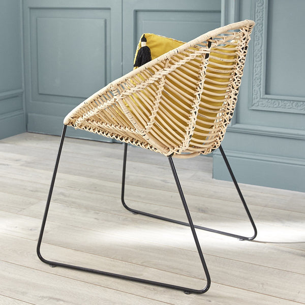 Chaise en rotin et métal CÉLINDA, noir