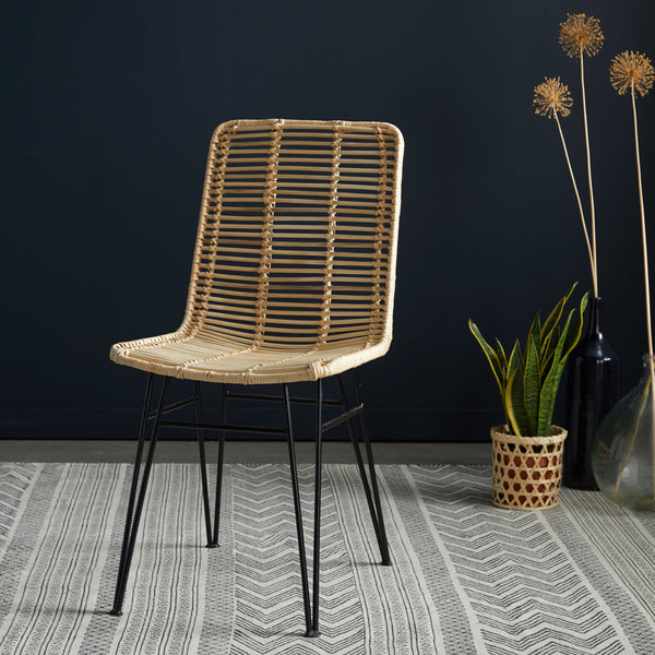Chaise en rotin et pieds métal CÉLINDA, noir