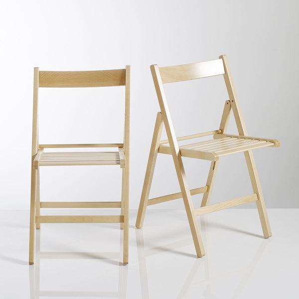 Lot de 2 chaises pliantes, hêtre massif INDROIS