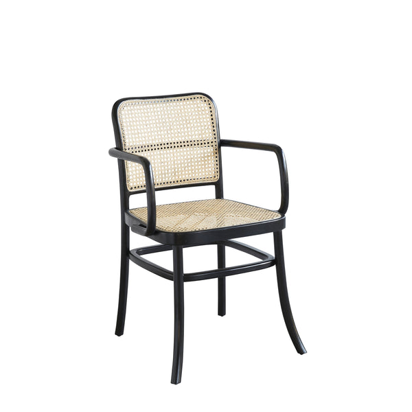 Chaise avec accoudoirs en bois d'acajou noir et cannage naturel JOTTY, noir