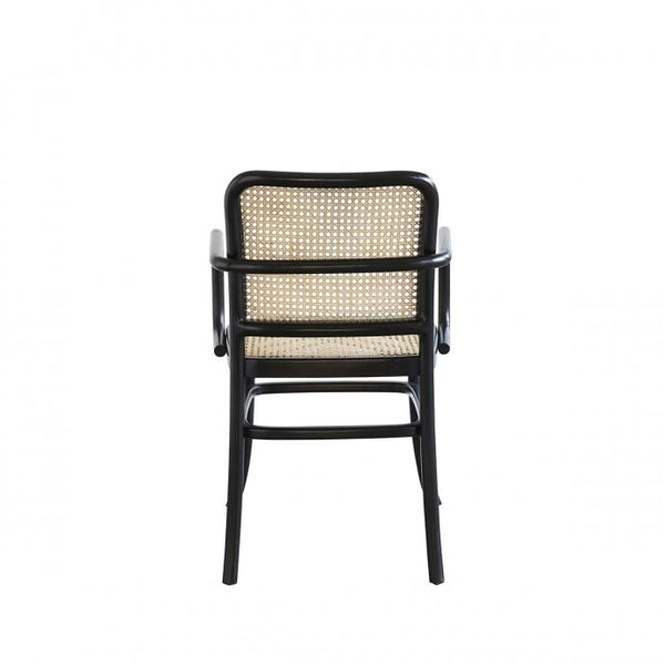 Chaise avec accoudoirs en bois d'acajou noir et cannage naturel JOTTY, noir
