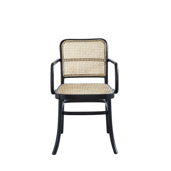 Chaise avec accoudoirs en bois d'acajou noir et cannage naturel JOTTY, noir