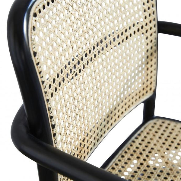 Chaise avec accoudoirs en bois d'acajou noir et cannage naturel JOTTY, noir