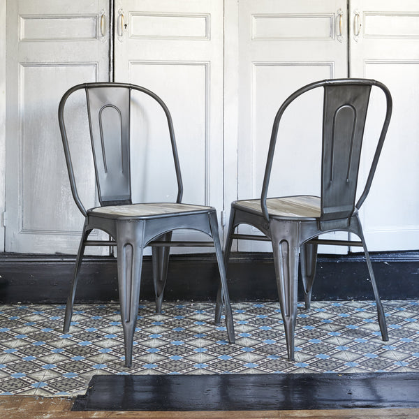 Lot de 2 chaises en métal brossé et pin recyclé ROY, gris