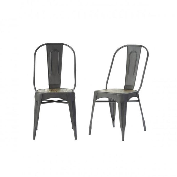 Lot de 2 chaises en métal brossé et pin recyclé ROY, gris