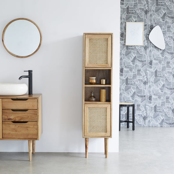 Colonne de salle de bain en bois de mindy et cannage naturel JOTTY, naturel