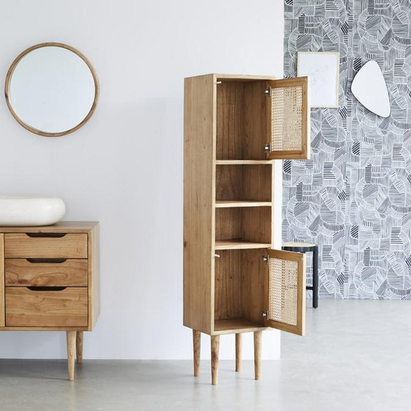 Colonne de salle de bain en bois de mindy et cannage naturel JOTTY, naturel