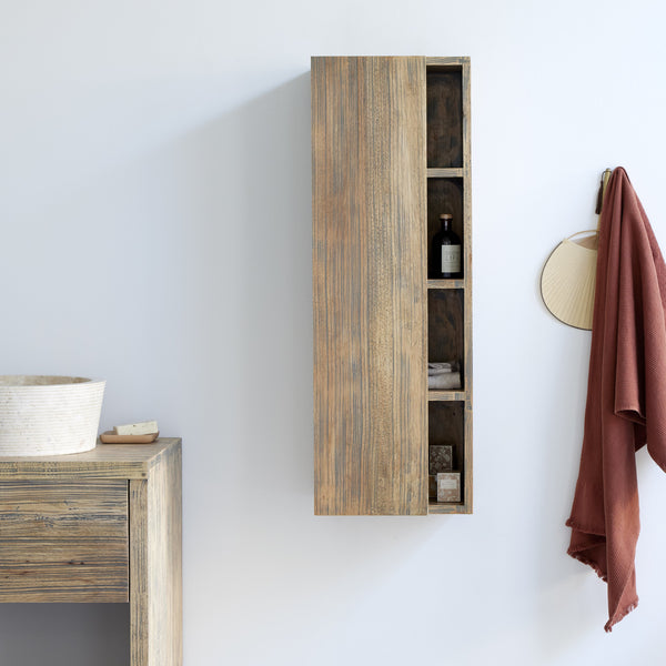 Colonne de salle de bain suspendue en bois d'hévéa naturel