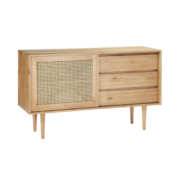 Commode en bois de mindy et cannage 135 JOTTY, naturel