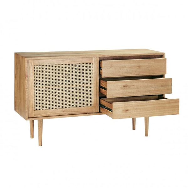 Commode en bois de mindy et cannage 135 JOTTY, naturel
