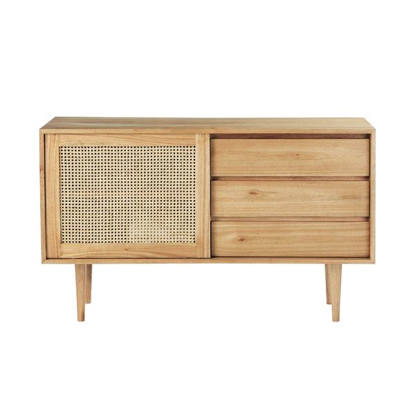Commode en bois de mindy et cannage 135 JOTTY, naturel