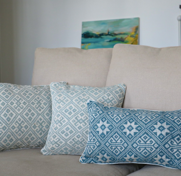 Coussin Bassac en coton bleu ciel