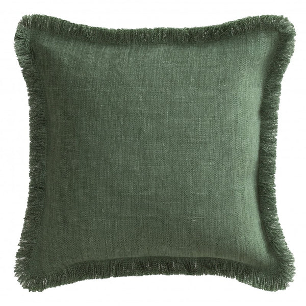 Coussin Elpeus en coton frangé vert