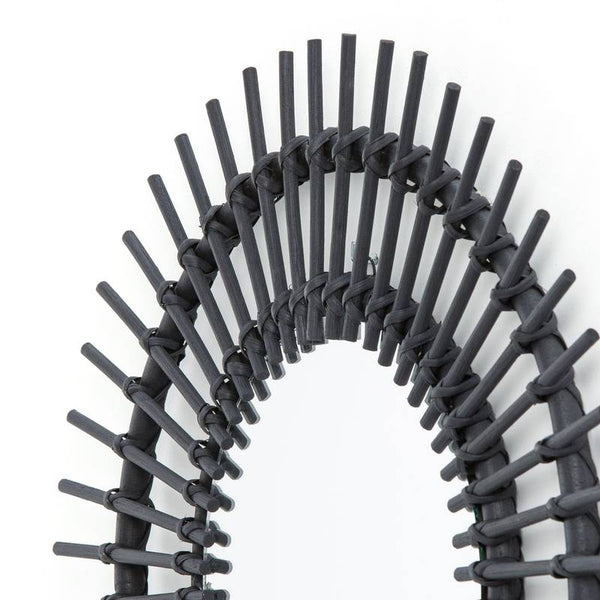 Miroir Kem rotin teinté noir forme soleil