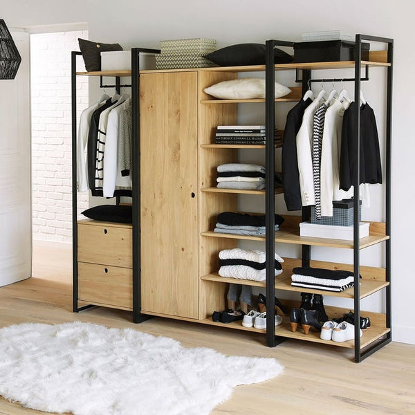 Armoire penderie Meng pin et métal
