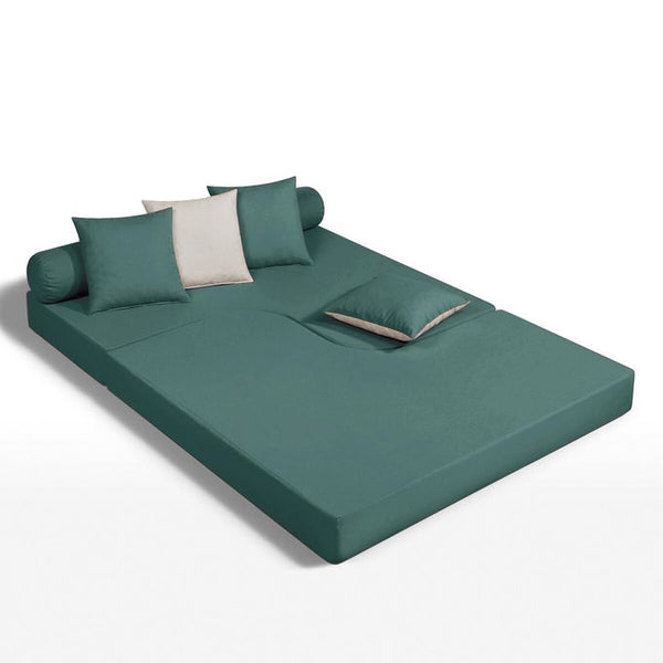 Banquette lit d'angle Salza en coton eucalyptus