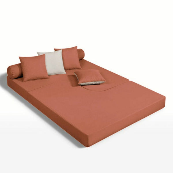 Banquette lit d'angle Salza en coton terracotta