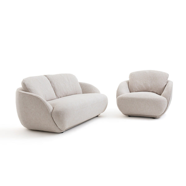Fauteuil boule tissu coton chiné, Fecht grège