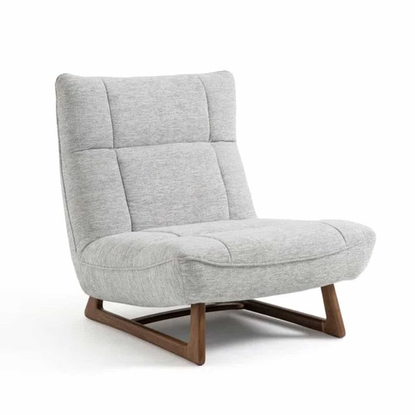Fauteuil Retamilla en toile bouclette et noyer et pin grège