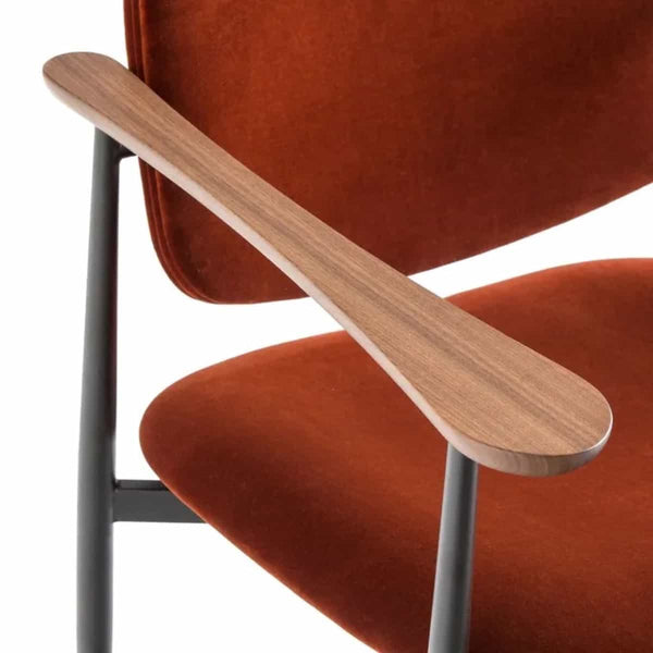 Fauteuil Tarija en acier, noyer et coton