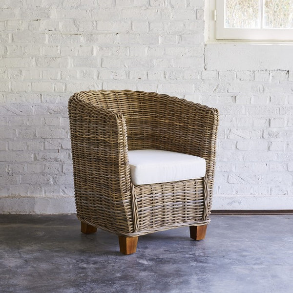 Fauteuil rond en kubu naturel TRACENS,blanc