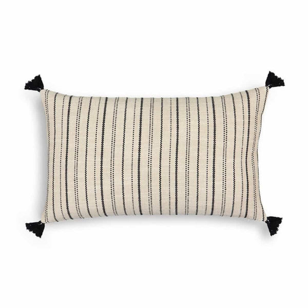 Housse coussin Bermejo en coton tissé naturel/noir