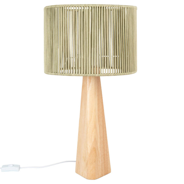 Lampe Naab, en hévéa et abat-jour en coton vert olive