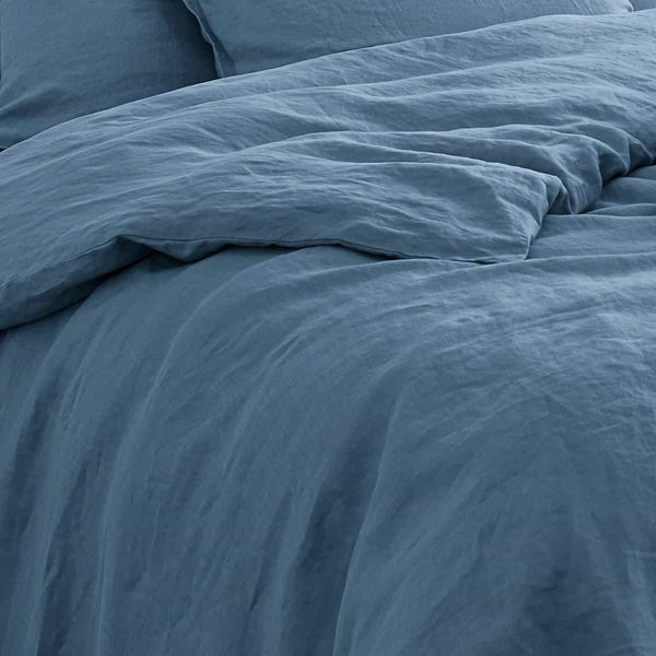 Housse de couette Roanne en lin lavé bleu de come