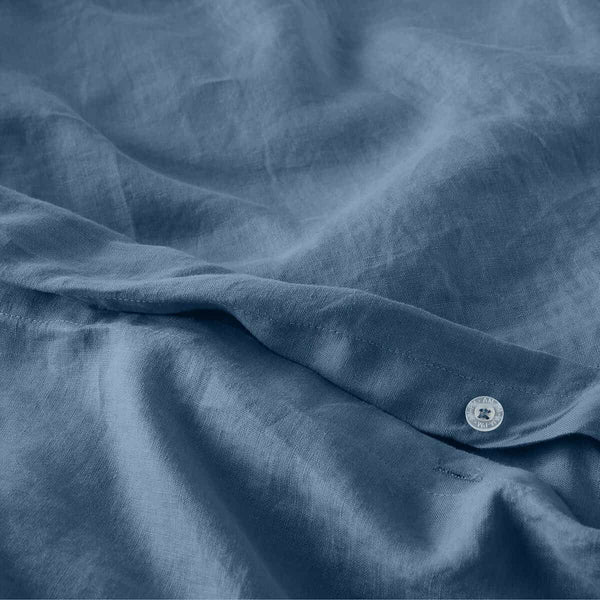 Housse de couette Roanne en lin lavé bleu de come
