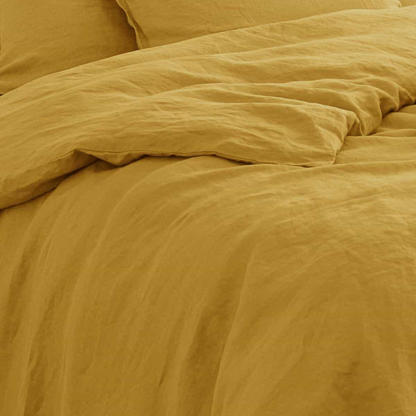 Housse de couette Roanne en lin lavé jaune curry