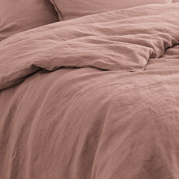 Housse de couette Roanne en lin lavé rose boisé