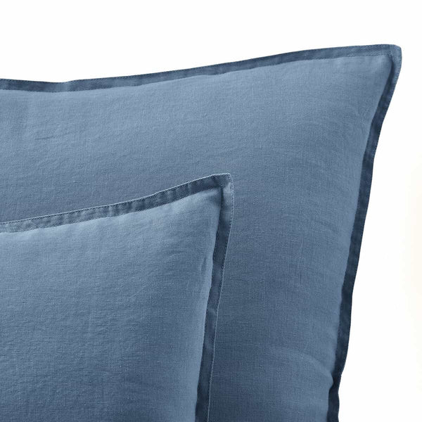 Taie d'oreiller Roanne en lin lavé bleu de come