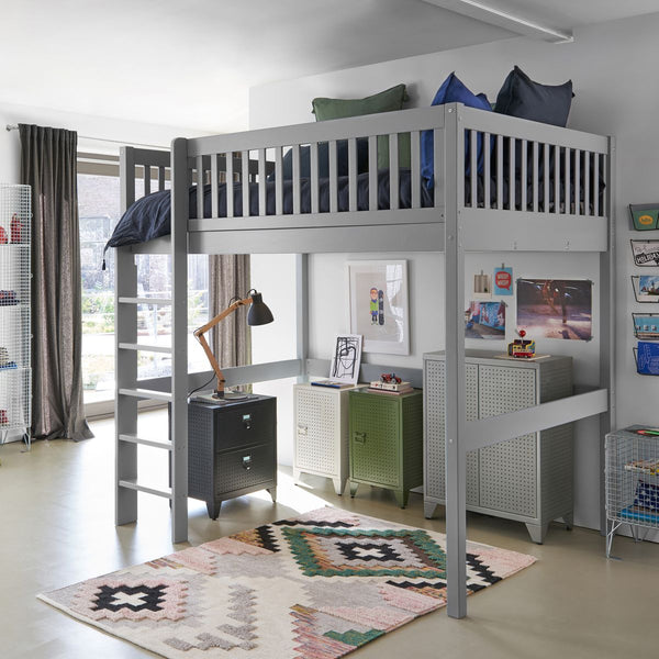 Lit mezzanine couchage Langladure en tilleul gris clair
