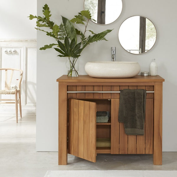 Meuble de salle de bain en bois de teck naturel