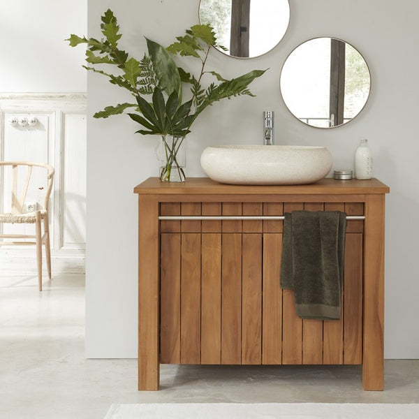 Meuble de salle de bain en bois de teck naturel