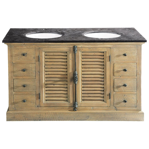 Meuble double vasque Linta en pin recyclé et pierre