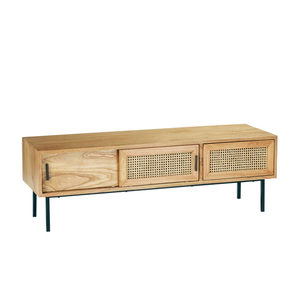 Meuble TV en bois de mindy et cannage 140 JOTTY, naturel