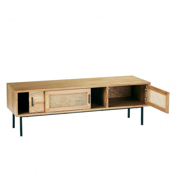 Meuble TV en bois de mindy et cannage 140 JOTTY, naturel
