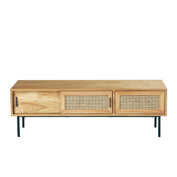 Meuble TV en bois de mindy et cannage 140 JOTTY, naturel
