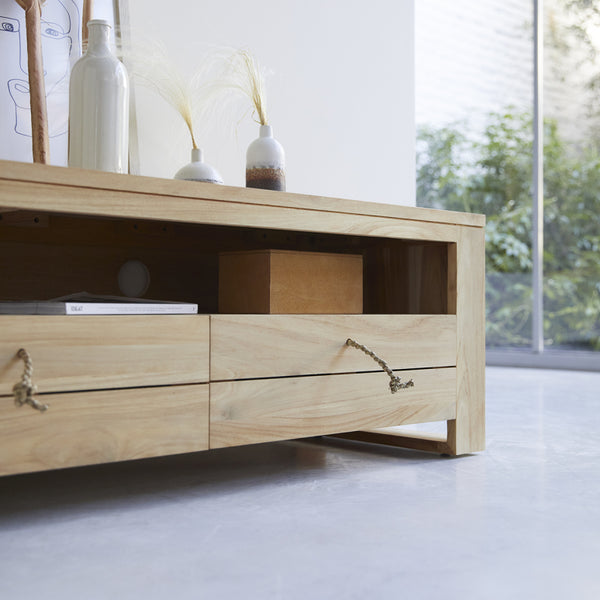 Meuble TV Vosges en teck naturel