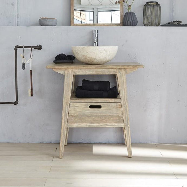 Meuble de salle de bain en bois d'hévéa ALFELD,gris
