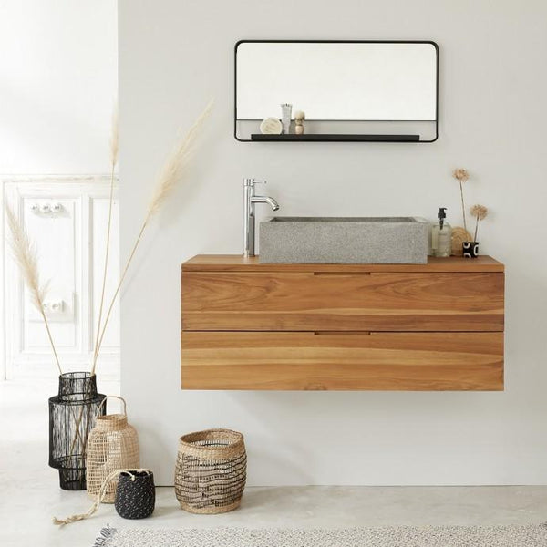 Meuble de salle de bain suspendu en bois de teck naturel
