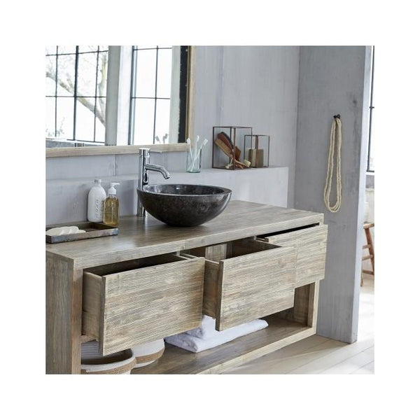 Meuble de salle de bain suspendu en bois d'hévéa gris