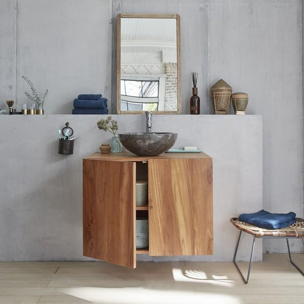 Meuble de salle de bain suspendu en bois de teck naturel