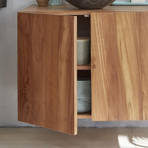Meuble de salle de bain suspendu en bois de teck naturel