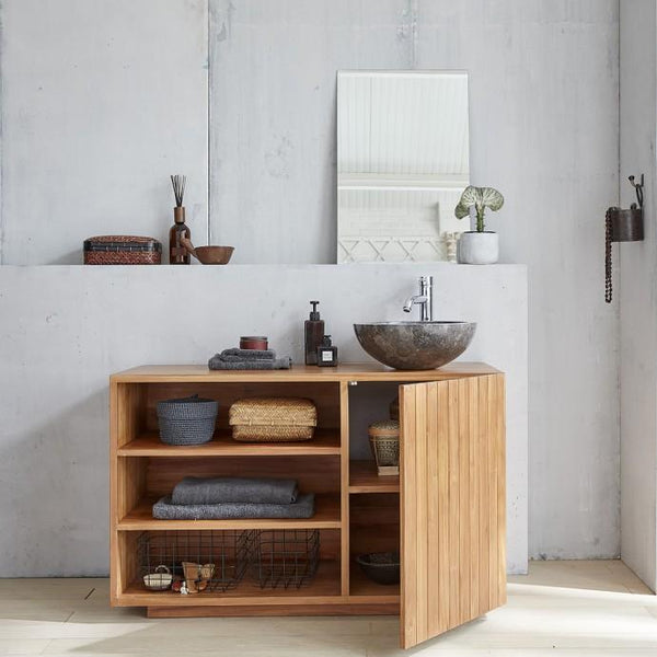 Meuble de salle de bain en bois de teck MADINE, naturel