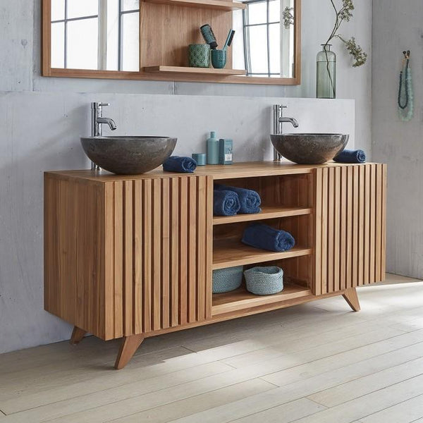 Meuble de salle de bain en bois de teck MADINE, naturel
