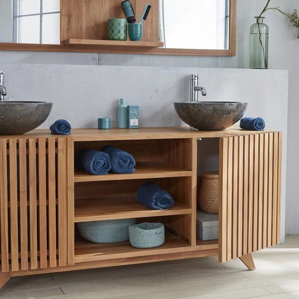Meuble de salle de bain en bois de teck MADINE, naturel