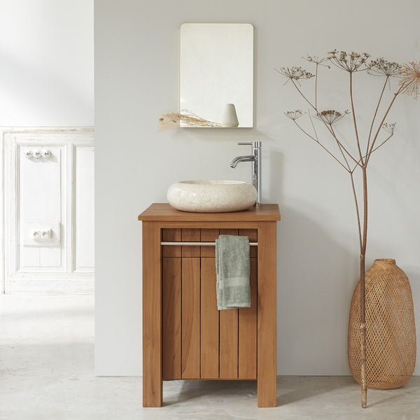 Meuble de salle de bain en bois de teck naturel