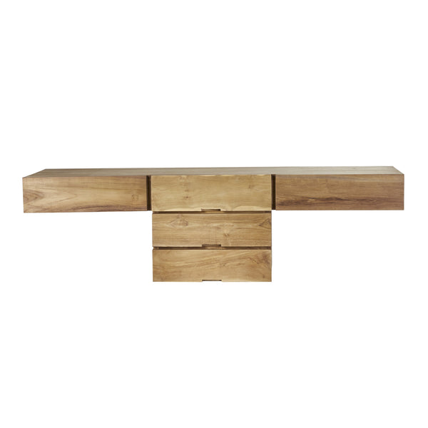 Meuble de salle de bain suspendu en bois de teck RILLÉ,naturel